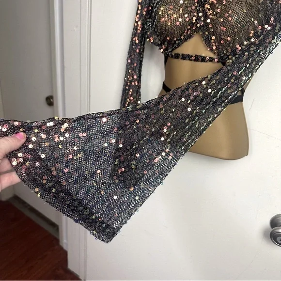 Dolls Kill Sequin Mesh Crop Top - Multicolor - Picture 9 of 15